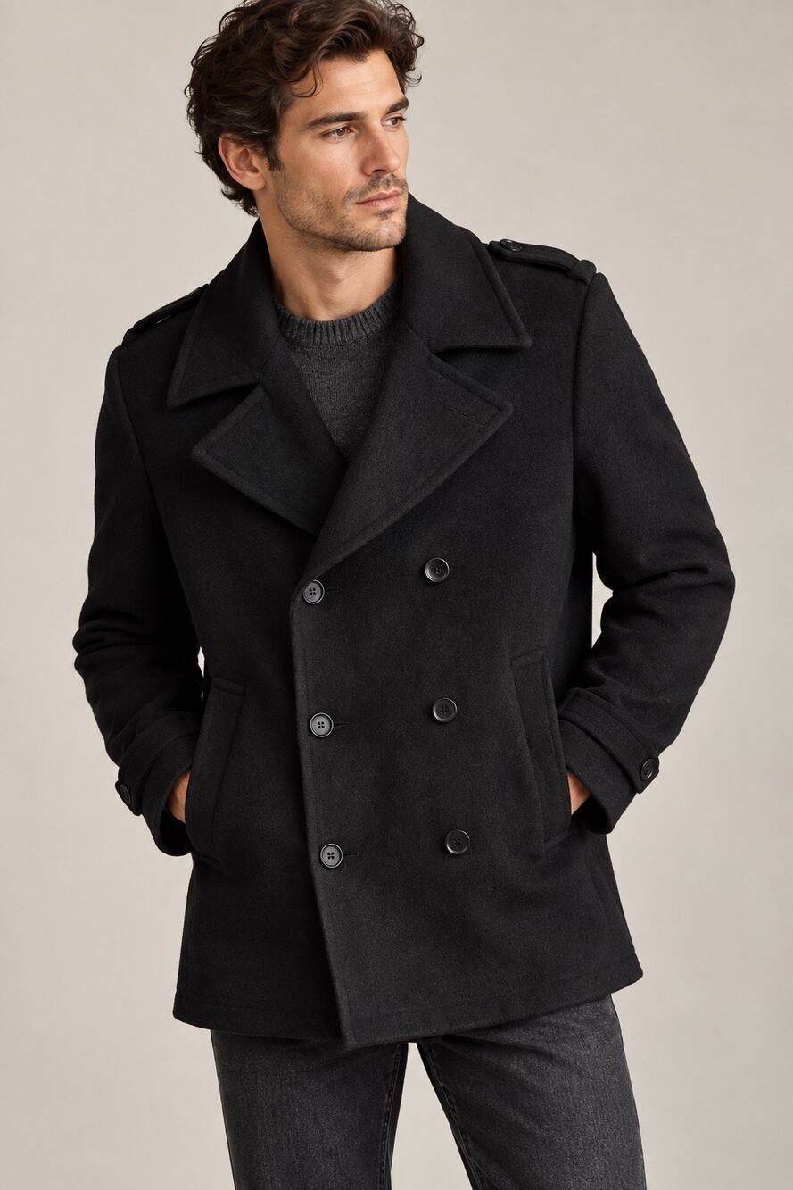 Theory Wool Cashmere Double-Breasted Peacoat Black – Size Small